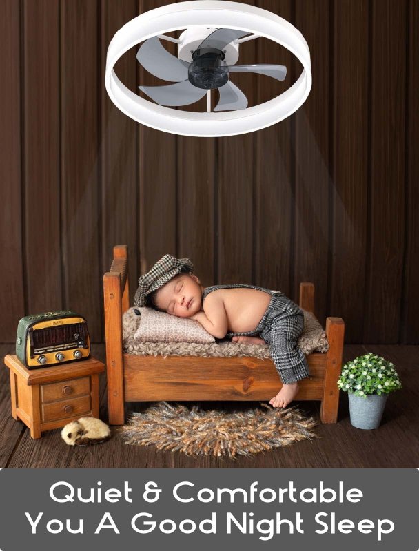 Eryahrt Low Profile Ceiling Fan With Light Remote Control Semi Flush Mounts 5 Invisible Blades Dimmable Led Fan Reversible