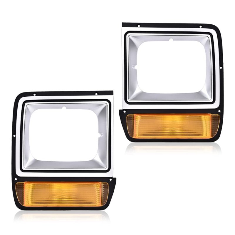 Headlight Bezel With Corner Parking Light Set For Dodge D100 Custom 1986 1989 D150 Base 1990 D250 D350 Ramcharger Silver And