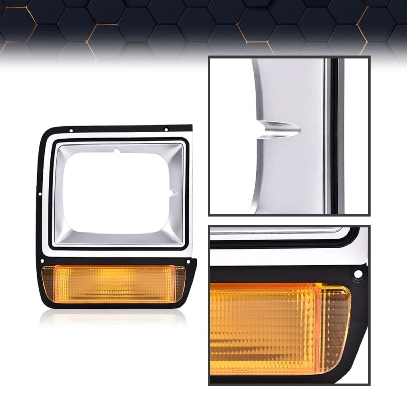 Headlight Bezel With Corner Parking Light Set For Dodge D100 Custom 1986 1989 D150 Base 1990 D250 D350 Ramcharger Silver And