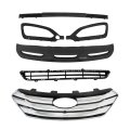 Front Grille And Fog Light Bezels Set 5pcs Grill Chrome Black Replacement For 2013-2016 Santa Fe Sport 