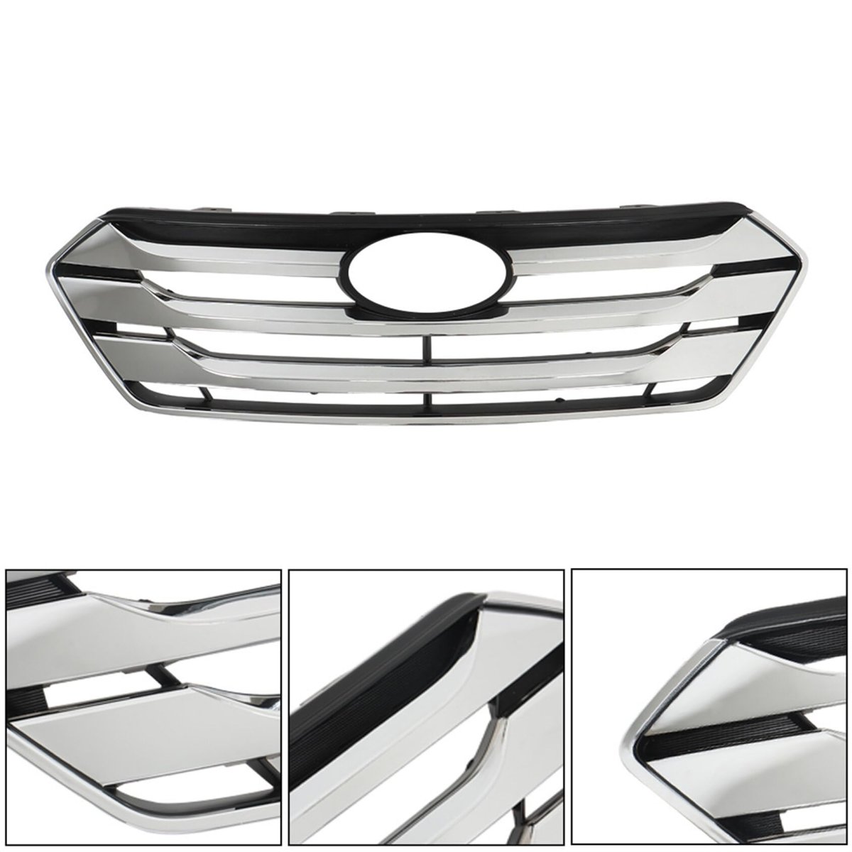 Front Grille And Fog Light Bezels Set 5pcs Grill Chrome Black Replacement For 2013-2016 Santa Fe Sport