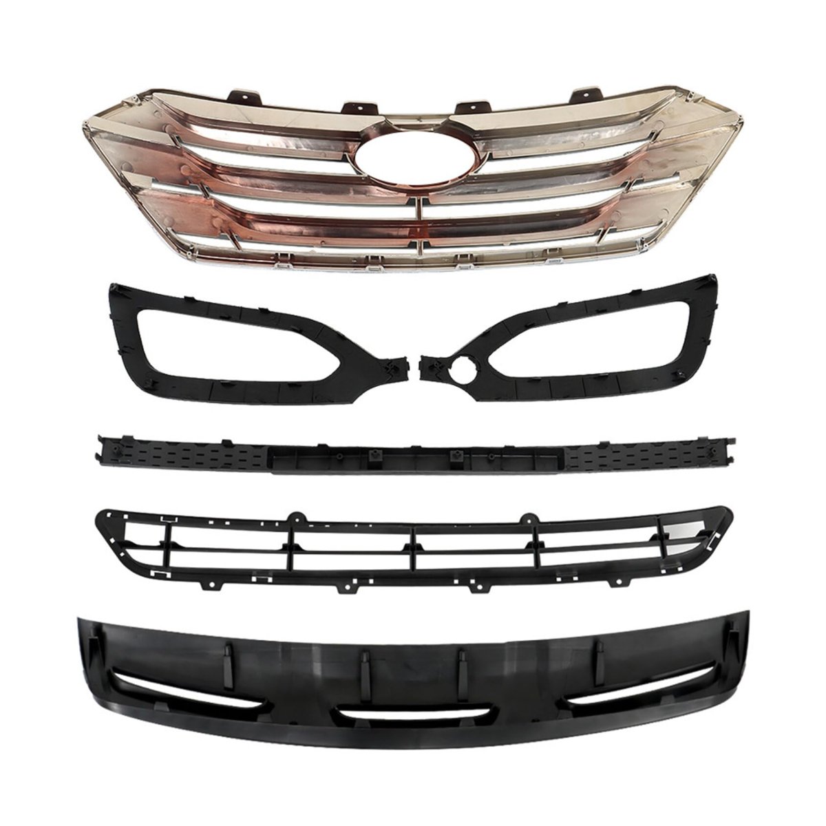 Front Grille And Fog Light Bezels Set 5pcs Grill Chrome Black Replacement For 2013-2016 Santa Fe Sport