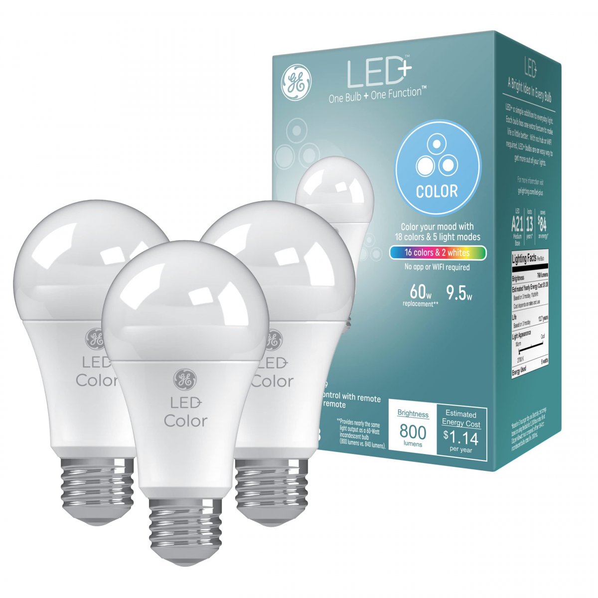Ge Led Color Changing Light Bulbs With Remote 9 5w No App Or Wi-fi Required A19 3 Pack