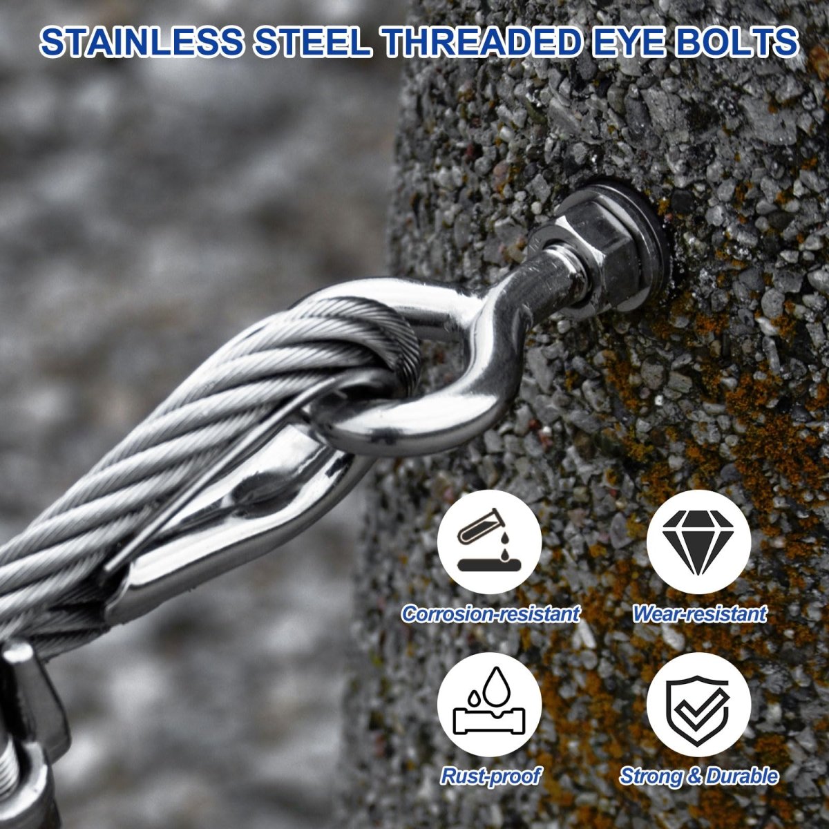 6 Pack Eye Bolts M5 X 20mm 304 Stainless Steel Threadedbolt Black Eye Hooks With Nut For Hanging Or Securing Cables