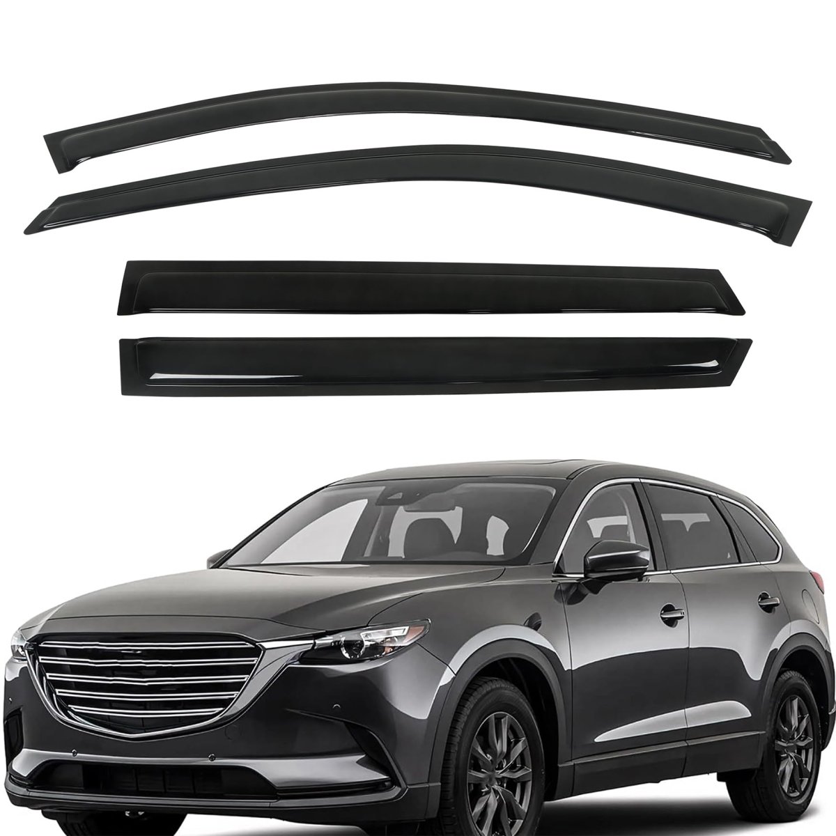 Window Visors Shade Sun Rain Wind Guards 4 Pieces Glossy Black Acrylic Replacement For Cx-9 Door 2016 2021