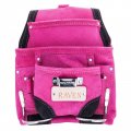 10 Pocket Tool Belt Pouch Heavy Duty Suede Leather Fits Hammer And Nails Pink 