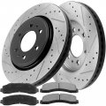 Motorbymotor Front Brake Pads And Rotors Kit Fits For Ford F-150 Expedition Lincoln Navigator 350mm Drilled Slotted Disc Rotor