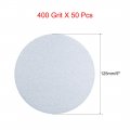 Uxcell 50 Pcs 5-inch Aluminum Oxide White Dry Hook And Loop Sanding Discs Flocking Sandpaper 400 Grit