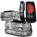 Auto Dynasty For Chevy Silverado Gmt800 4-piece Pair Of Chrome Clear Corner Headlight Smoked Lens 3d Led Tail Light 