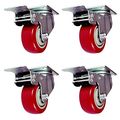 Online Best Service 4 Pack Caster Wheels Swivel Plate On Red Polyurethane 3 Inch With Brake 