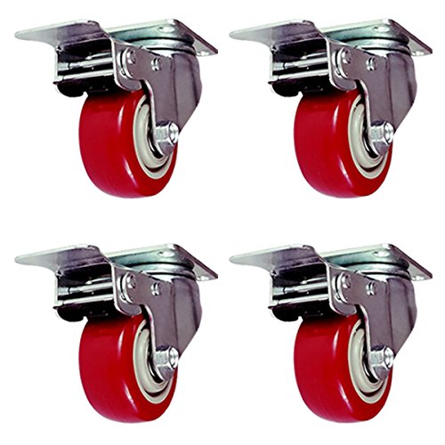 Online Best Service 4 Pack Caster Wheels Swivel Plate On Red Polyurethane 3 Inch With Brake