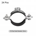 Uxcell 32mm Rigid Pipe Strap Clamps Carbon Steel Bracket Tube Clips M8 Nut Size For Water 24 Pcs