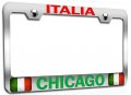 Italia Chicago Italian Italy Chrome Steel License Plate Frame For Auto Suv And Trucks All Weather Proof Heavy Duty Tag Holder