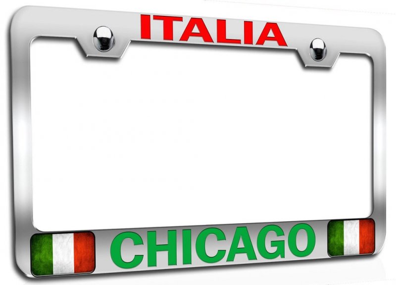 Italia Chicago Italian Italy Chrome Steel License Plate Frame For Auto Suv And Trucks All Weather Proof Heavy Duty Tag Holder