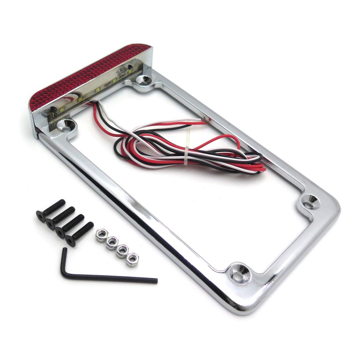 Motorcycle Chrome License Plate Frame Bracket Tag Holder With 3 In Led Bar 7 X 4 Universal Fit For Suzuki Yamaha Kawasaki