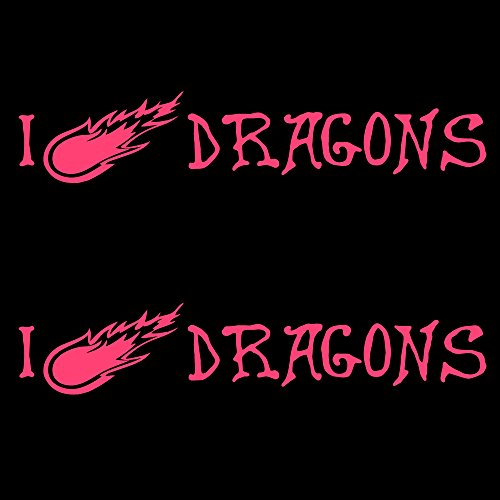 Auto Vynamics Bmpr-iheart-dragons-8-gpnk Gloss Pink Vinyl I Love Heart Dragons Stickers W Fireball Flame As Design 2 Decals