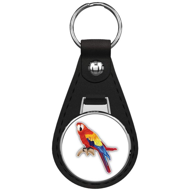 Macaw Parrot Keychain Black Premium Leather Chain With Key Ring