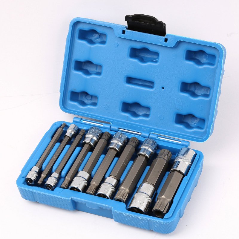10pcs Xzn Triple Square Socket Kit Spline Bit Set Long Drive Metric Bits 4-inch A Nd A A Ratchets