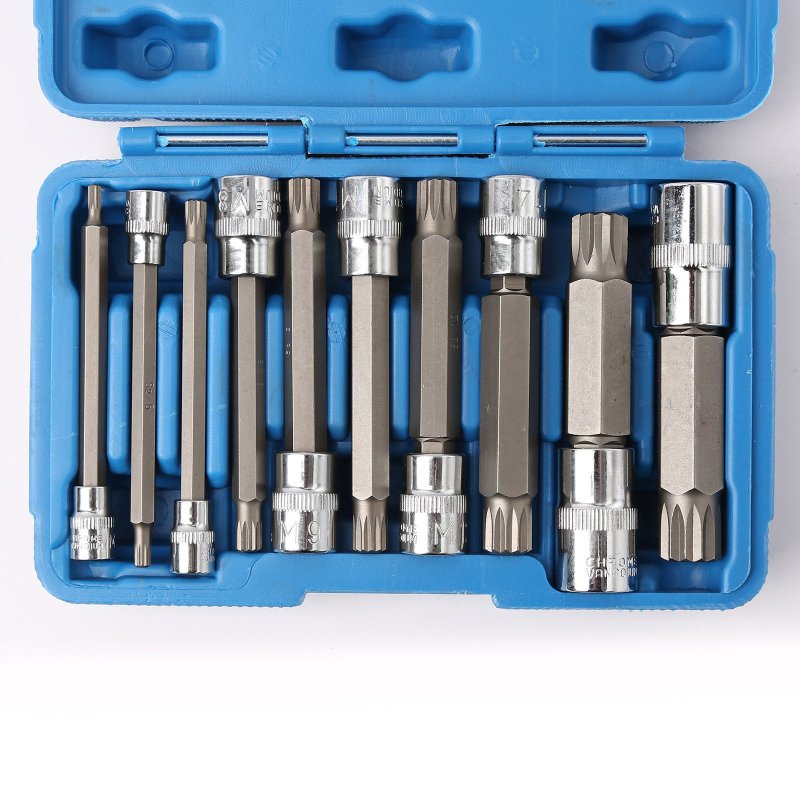 10pcs Xzn Triple Square Socket Kit Spline Bit Set Long Drive Metric Bits 4-inch A Nd A A Ratchets