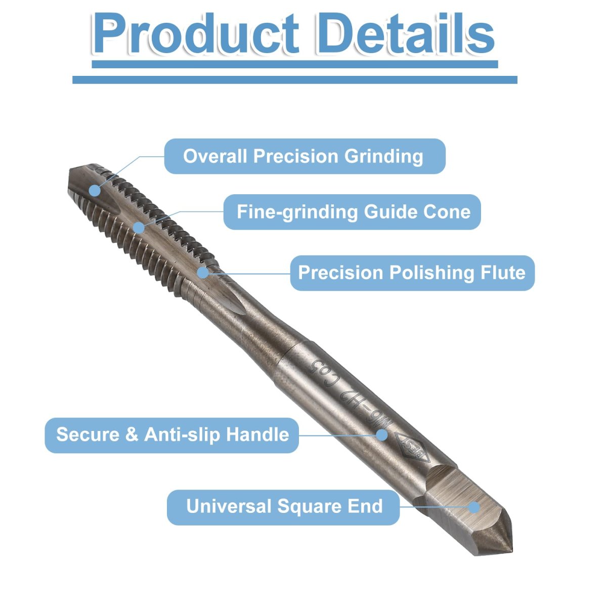 Spiral Point Plug Threading Tap M6 X 1 Ground Threads H2 M35 High Speed Steel Cobalt Heat Coloring Metric Screw Taps Tapping