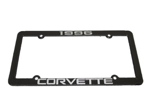 1996 Black Corvette License Plate Frame With Raised Silver Letters Powder Coated Finish Screw Mounting For Cars