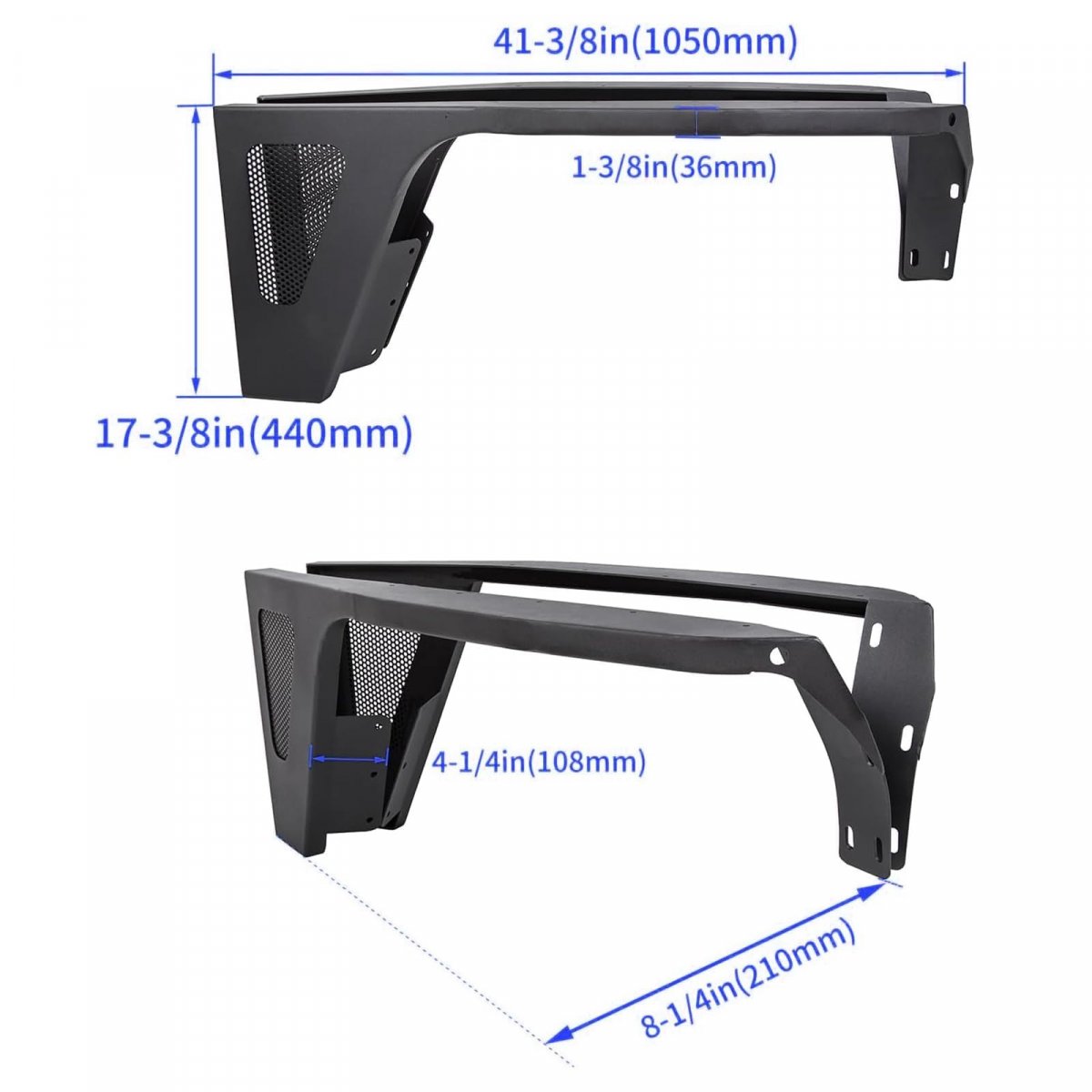 Front Fender Flare For 1987-1996 Jeep Wrangler Yj Off Road Armor Rocker Guards With Steel Mesh Led Eagle Lights Black 2 Pcs