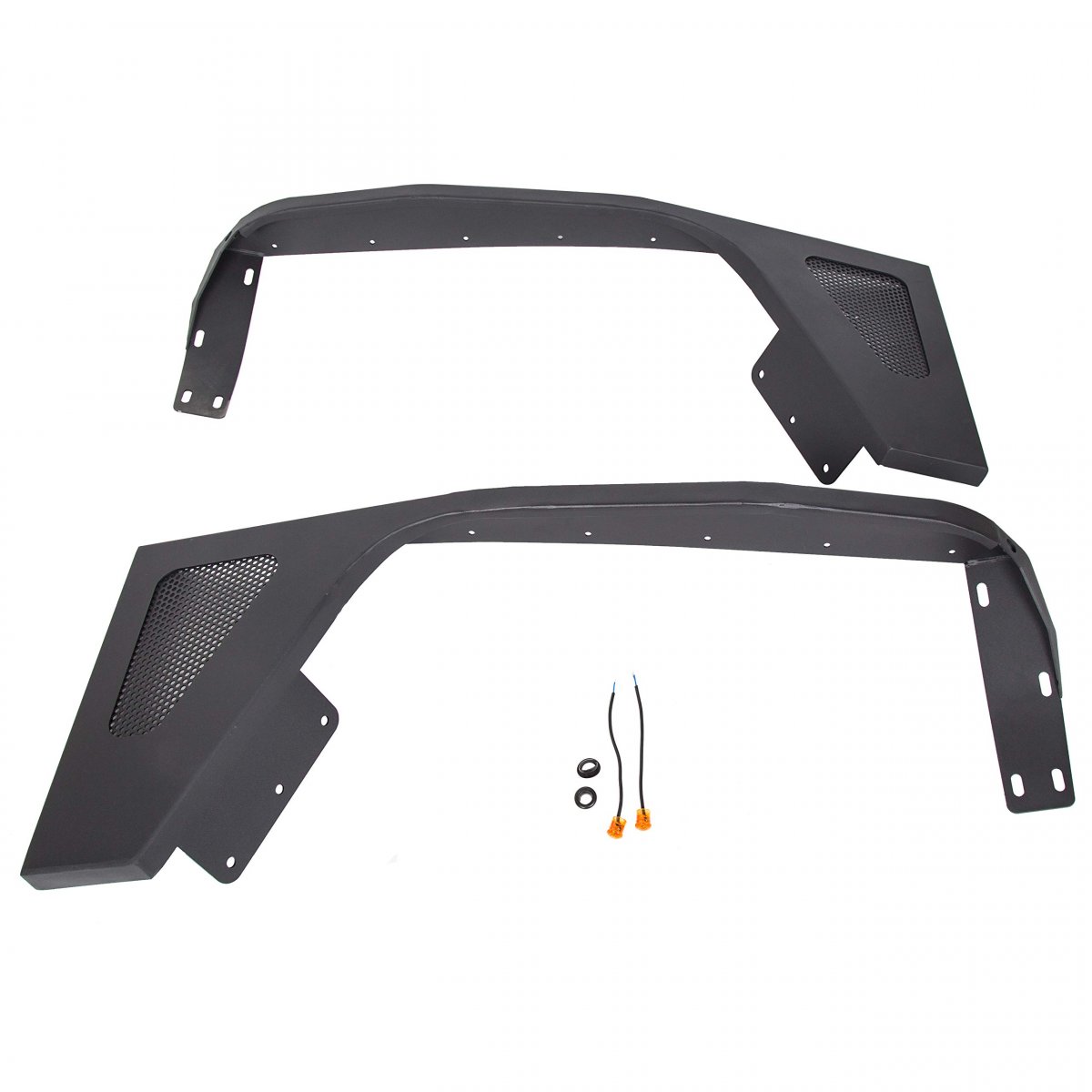 Front Fender Flare For 1987-1996 Jeep Wrangler Yj Off Road Armor Rocker Guards With Steel Mesh Led Eagle Lights Black 2 Pcs