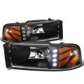 Pair Of Black Housing Amber Side Led Drl Headlight Head Lamps Compatible With Dodge Ram 1500 2500 3500 94-02