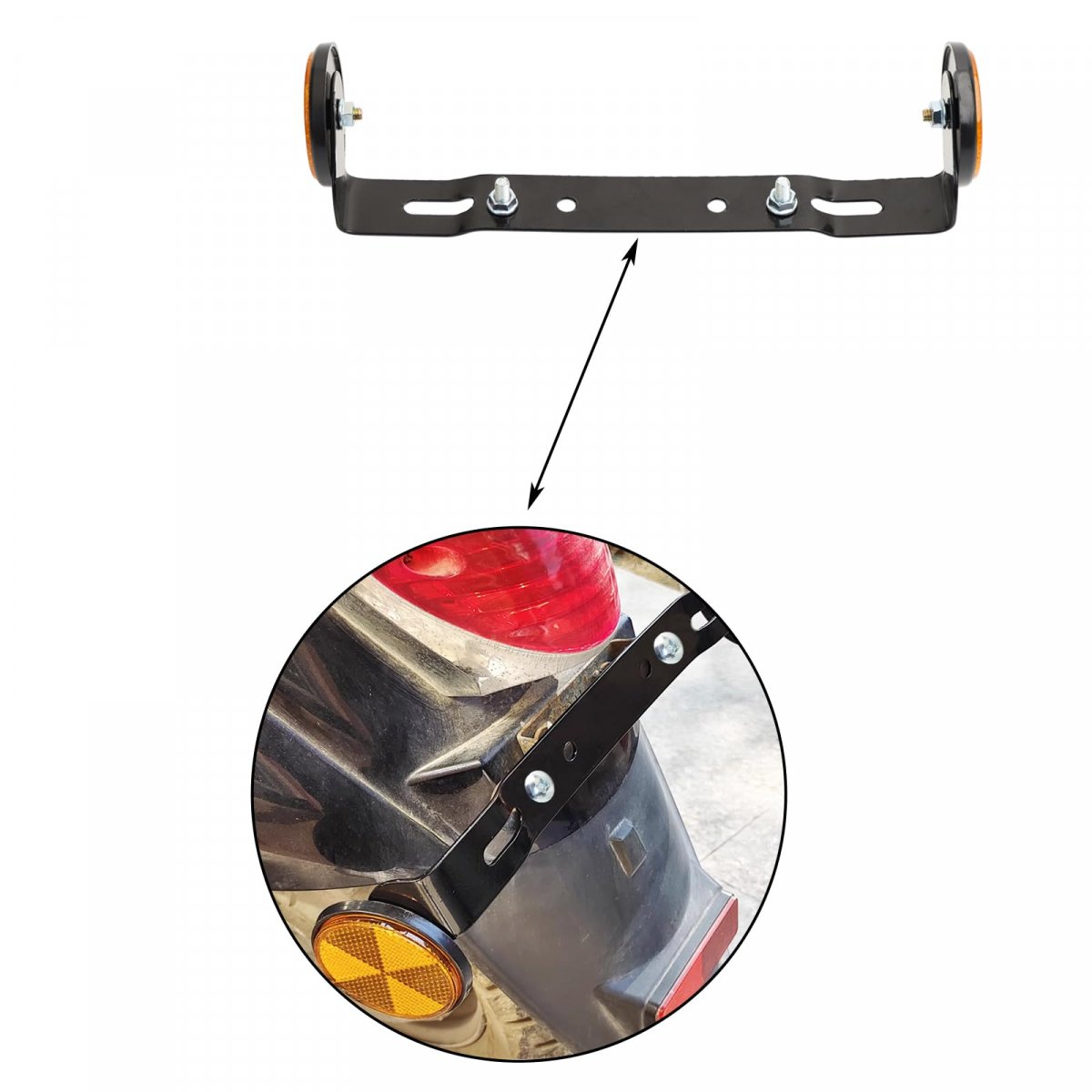 Minho Sleek Motorcycle License Plate Bracket With Integrated Reflectors On Both Sides Black Color
