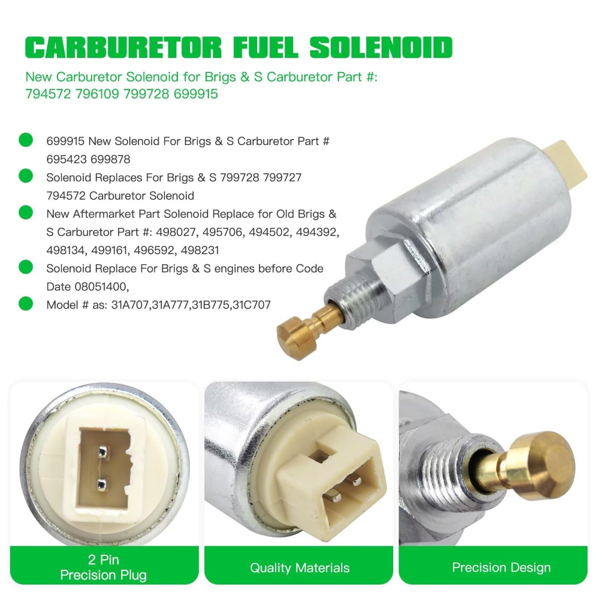 Carburetor Fuel Solenoid 499161 498231 496592 695423 699915 699916 699878 794572 796109 799728 Carb For Craftsman John Deere
