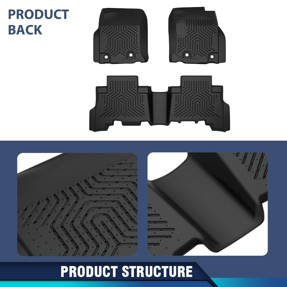 All Weather Floor Mats For Toyota 4runner 2013 2024 And Lx Gx460 2014 2023 Heavy Duty Tpe Cargo Liners 3 Piece Set Black