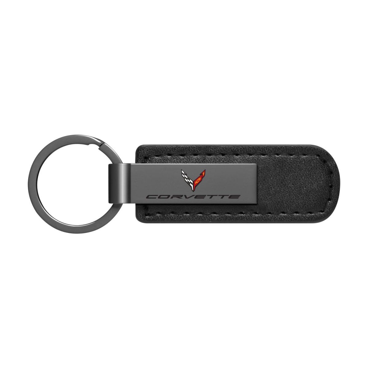 Chevrolet Corvette C8 Pu Leather Strap Black Metal Bar Key Chain Official Licensed