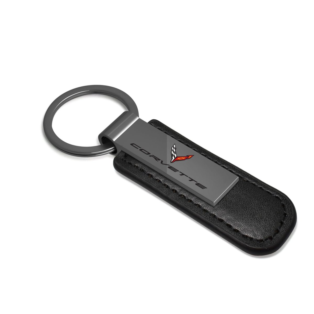 Chevrolet Corvette C8 Pu Leather Strap Black Metal Bar Key Chain Official Licensed