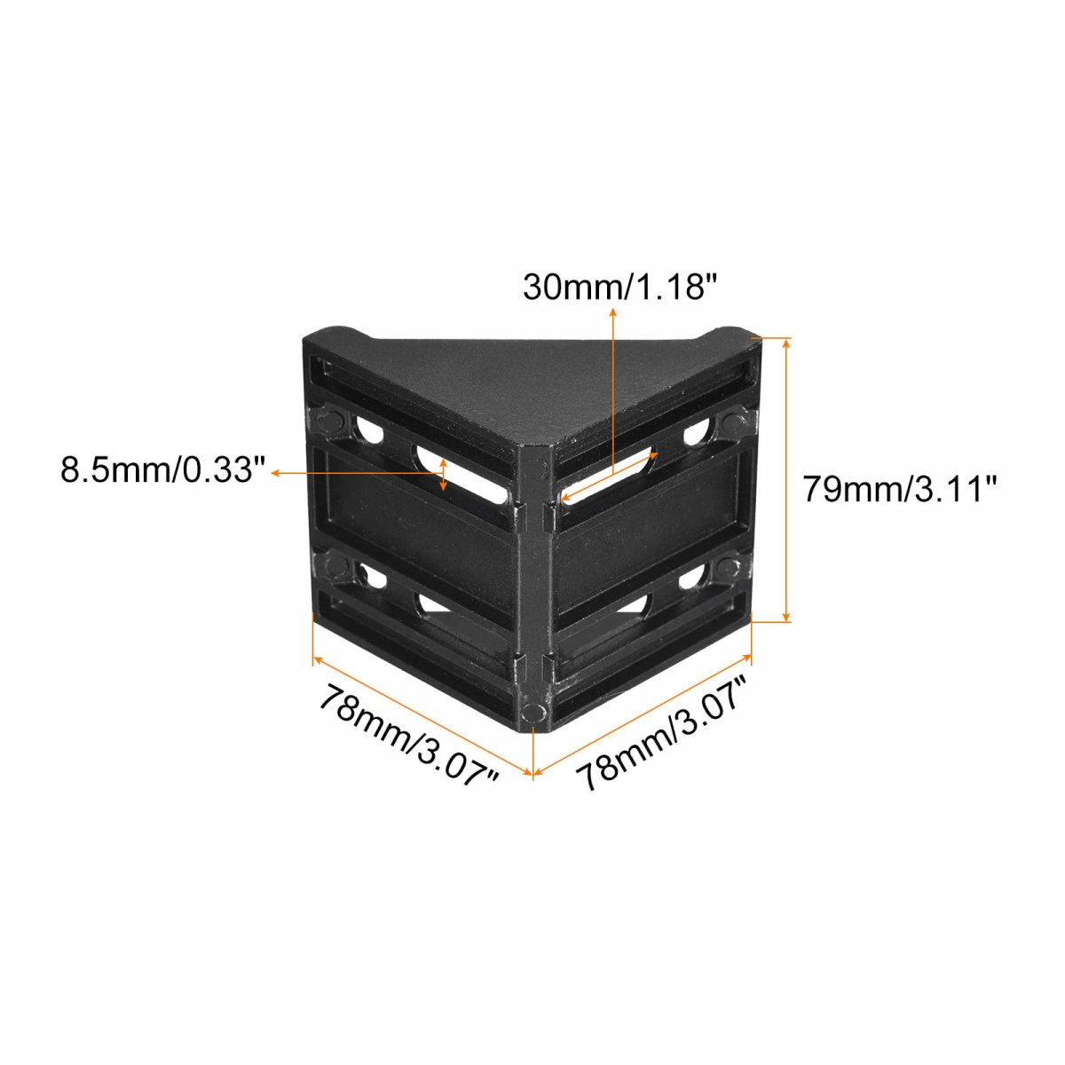 2set Inside Corner Bracket Gusset Kits 78x78x79mm 8080 Angle Connector For European Series Aluminum Profile Black 16 X Hex
