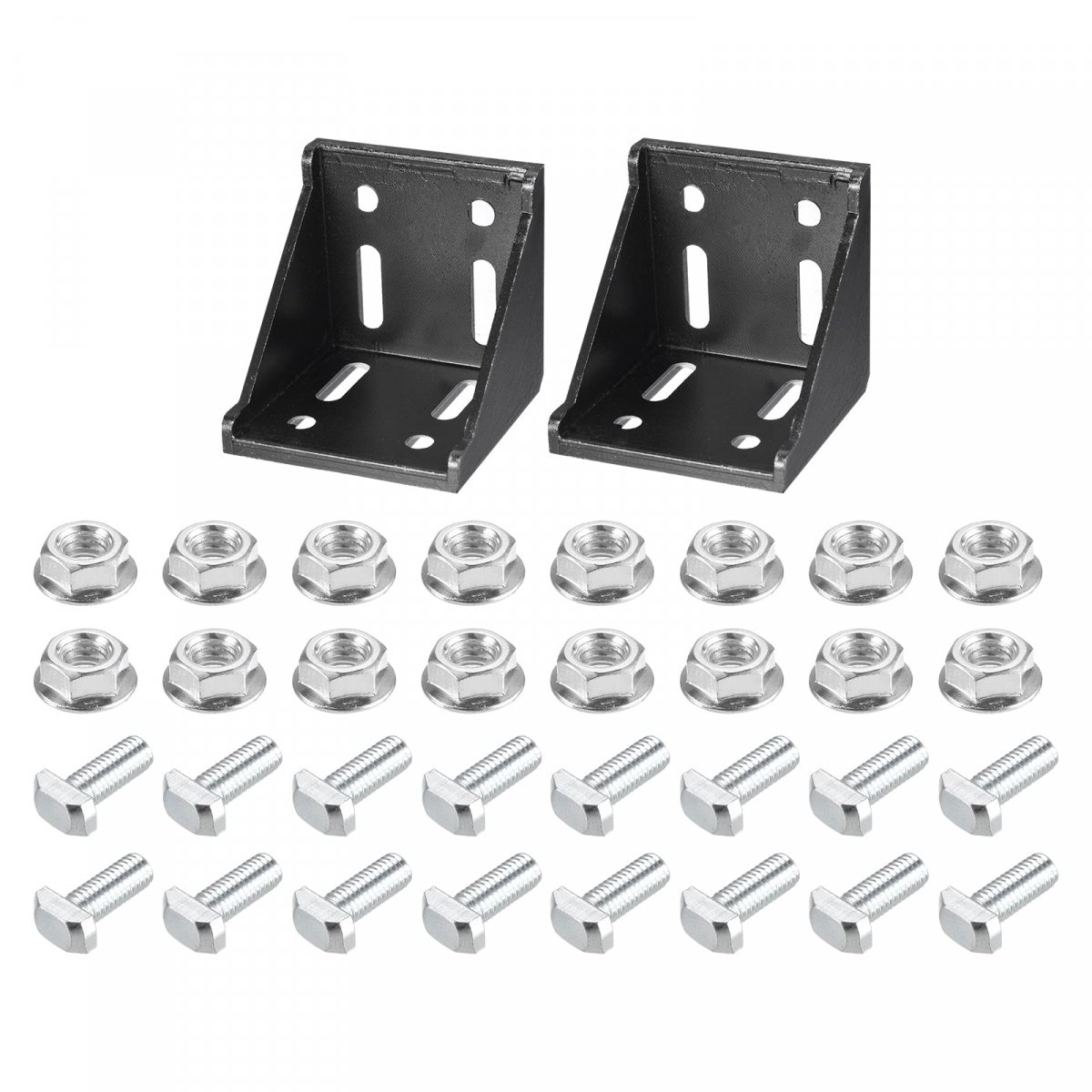2set Inside Corner Bracket Gusset Kits 78x78x79mm 8080 Angle Connector For European Series Aluminum Profile Black 16 X Hex