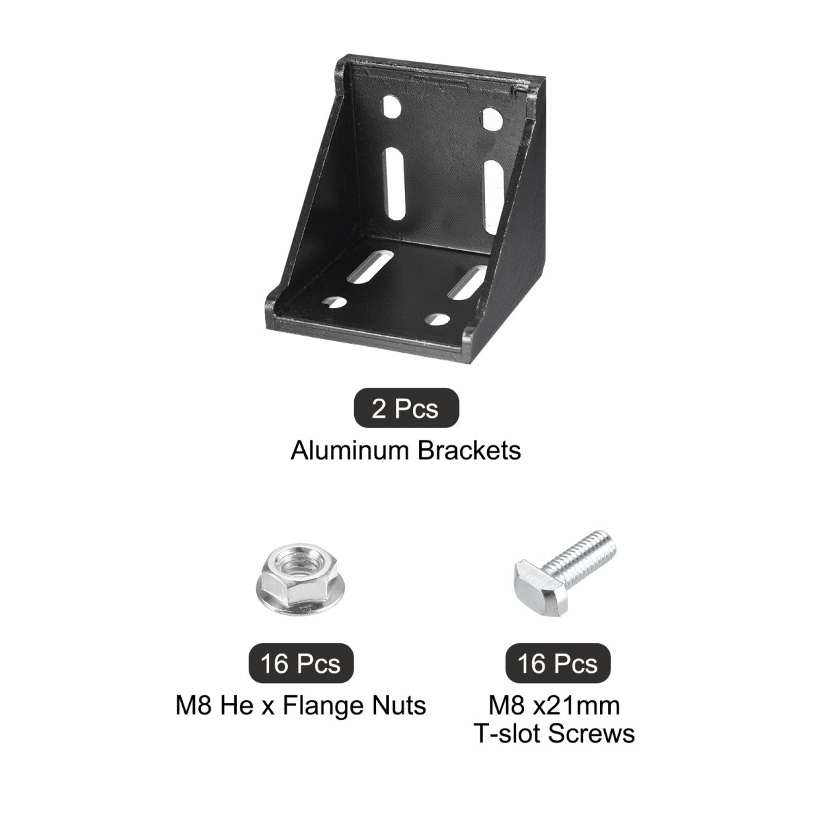 2set Inside Corner Bracket Gusset Kits 78x78x79mm 8080 Angle Connector For European Series Aluminum Profile Black 16 X Hex