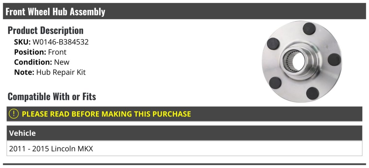 Front Wheel Hub Assembly For 2011-2015 Lincoln Mkx