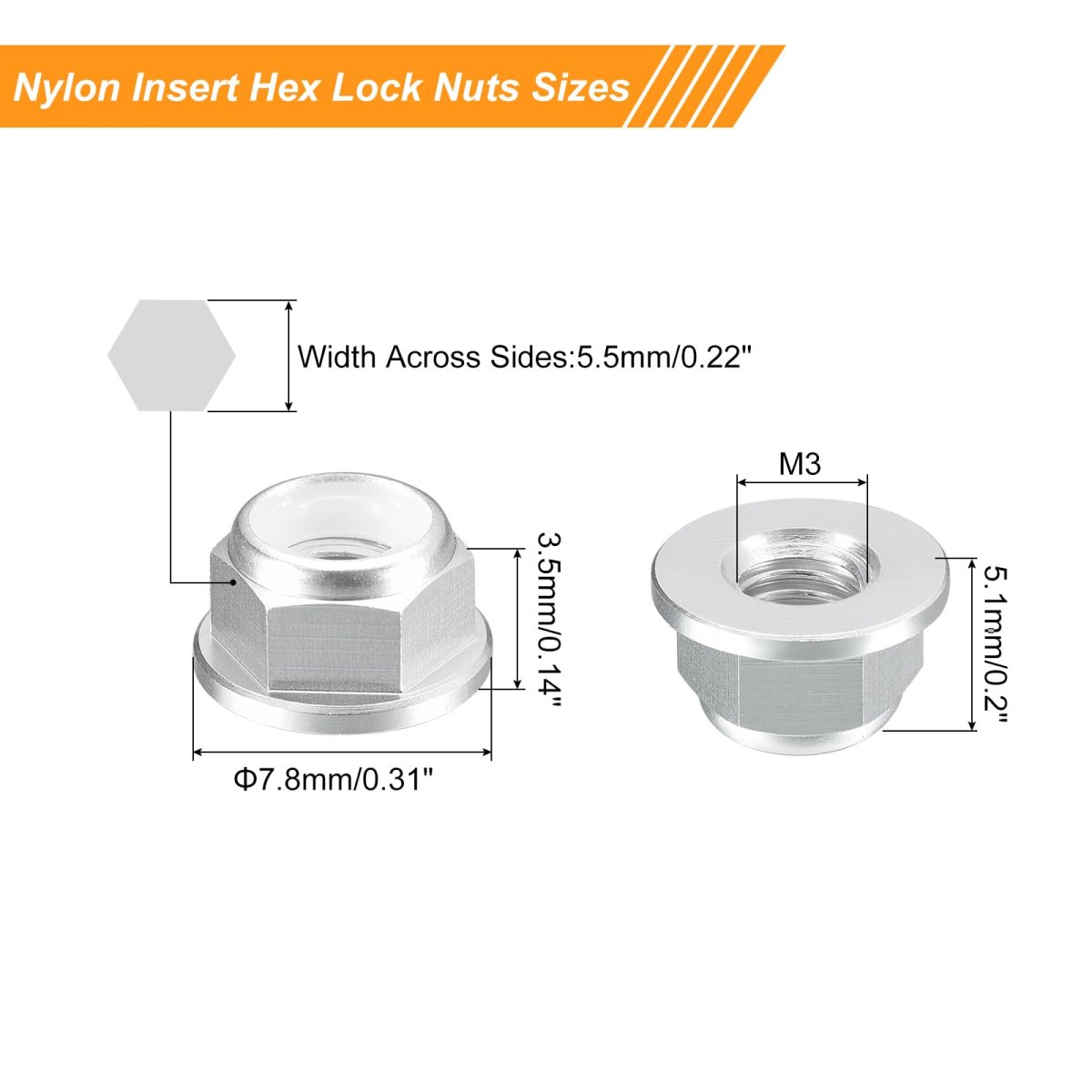 Nylon Insert Hex Lock Nuts 8pcs M3 X 0 5mm Aluminum Alloy Self-locking Anodizing Flange Nut For Fasteners Silver