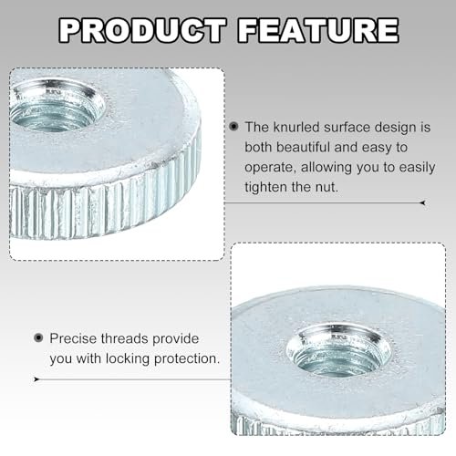 Knurled Thumb Nuts M6 Female Thread Thin Type Zinc-plated Carbon Steel Nut Flat Head Through Hole Lock Adjusting For 3d Printer