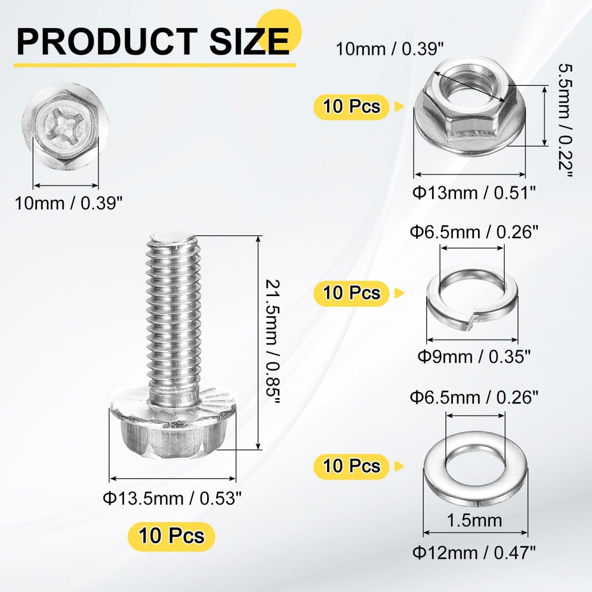 M6 X 16mm Flanged Hex Head Bolts 10pcs 304 Stainless Steel Flange Hexagon Screws With Nuts Flat Lock Washers Fully Threaded For