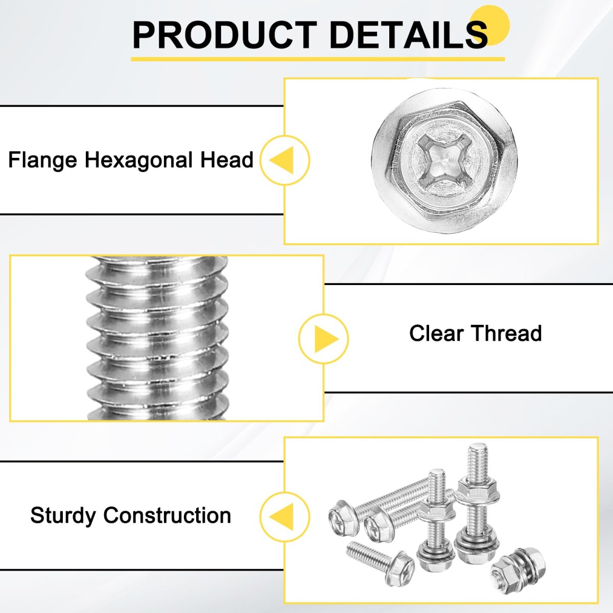 M6 X 16mm Flanged Hex Head Bolts 10pcs 304 Stainless Steel Flange Hexagon Screws With Nuts Flat Lock Washers Fully Threaded For