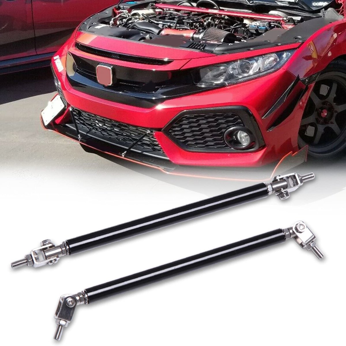 2pcs Adjustable Splitter Strut Rods 8 -11 Front Lip Rod Bumper Universal Tie Support Barsi Black