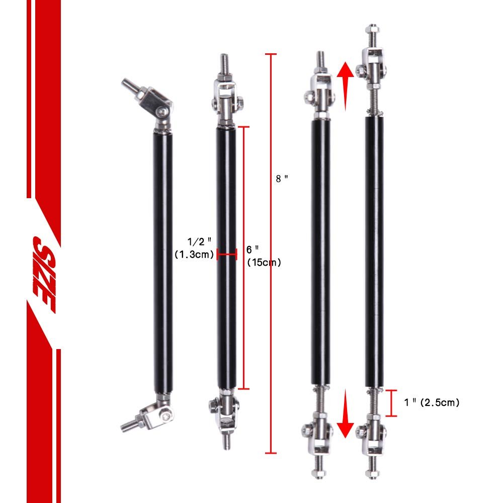 2pcs Adjustable Splitter Strut Rods 8 -11 Front Lip Rod Bumper Universal Tie Support Barsi Black