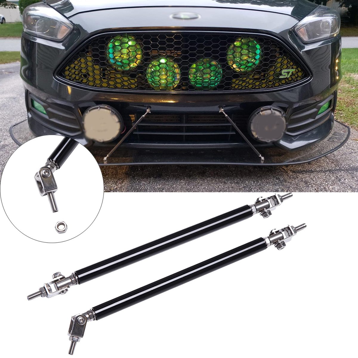 2pcs Adjustable Splitter Strut Rods 8 -11 Front Lip Rod Bumper Universal Tie Support Barsi Black