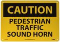 Nmc C577ab Osha Sign Legend Caution Pedestrian Traffic Sound Horn 14 Length X 10 Height Aluminum Black On Yellow 