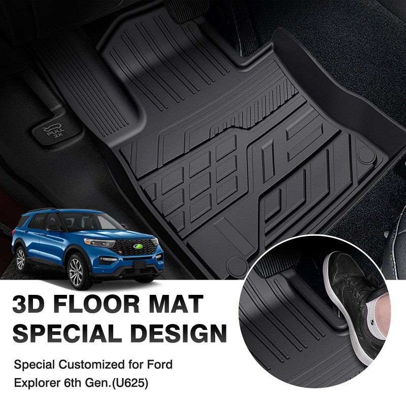 T Tgbros Custom Fit For Floor Mats 2020-2023 Ford Explorer Fits 6 And 7 Passenger Models All-weather Liners Front Rear Row Full