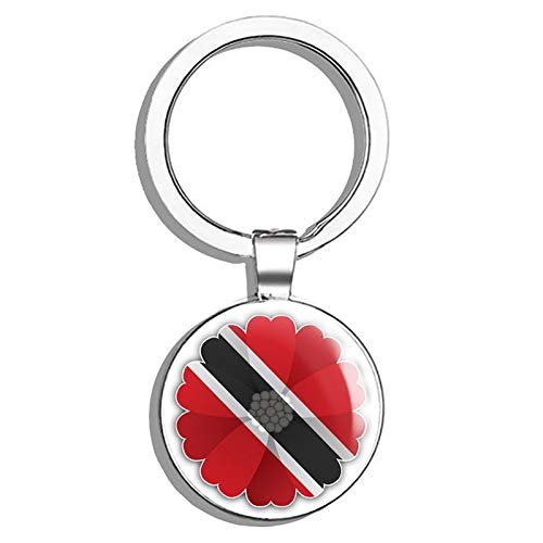 Trinidad And Tobago Flag Flower Round Stainless Steel Metal Key Chain Keychain Ring Double Sided Deisgn
