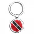 Trinidad And Tobago Flag Flower Round Stainless Steel Metal Key Chain Keychain Ring Double Sided Deisgn 