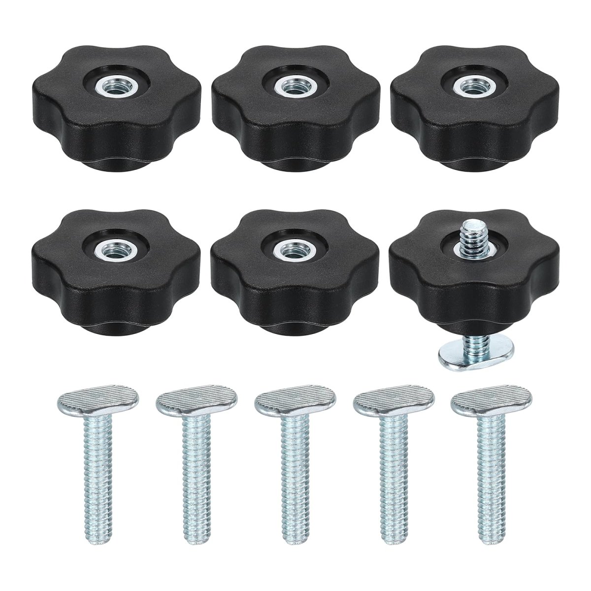 6 Set Track Knob Kit With Star Knobs And 1 4 -20 X 1-1 Slot Bolts T Drop-in Sliding Accessories For Woodworking Jigs Fixtures