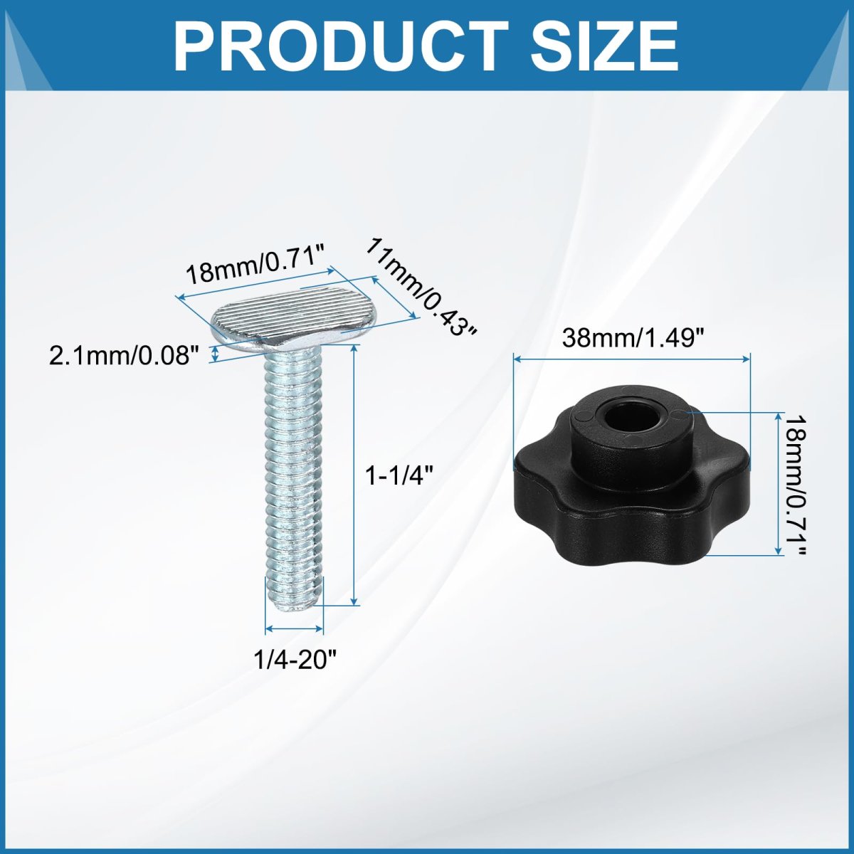 6 Set Track Knob Kit With Star Knobs And 1 4 -20 X 1-1 Slot Bolts T Drop-in Sliding Accessories For Woodworking Jigs Fixtures